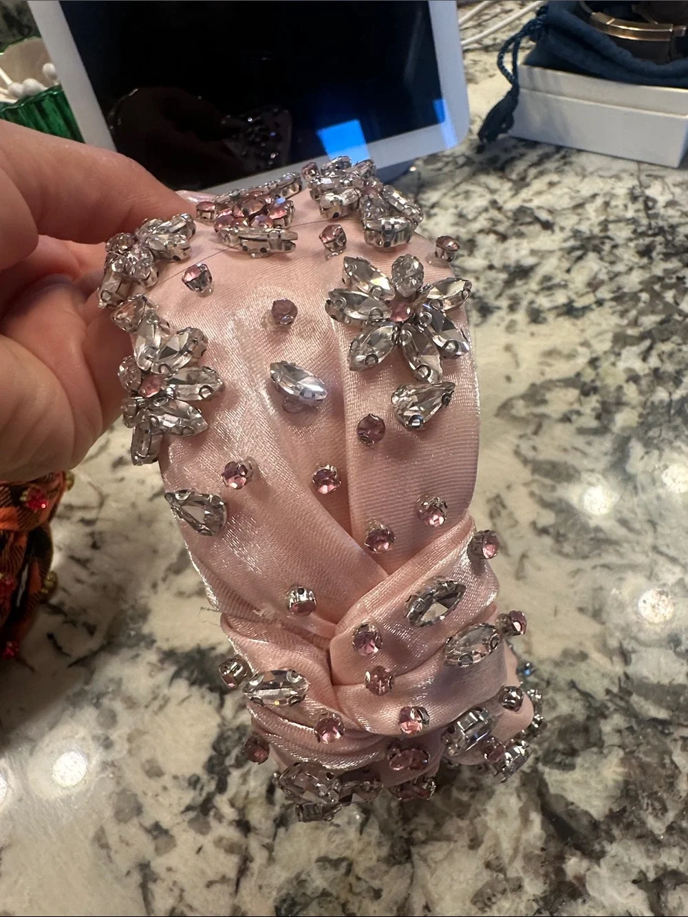 Pink Satin Crystal Knotted Headband
